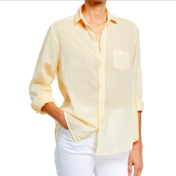 NEW! Frank & Eileen Barry Signature Crinkle Cotton Yellow Shirt Size M - Picture 1 of 7